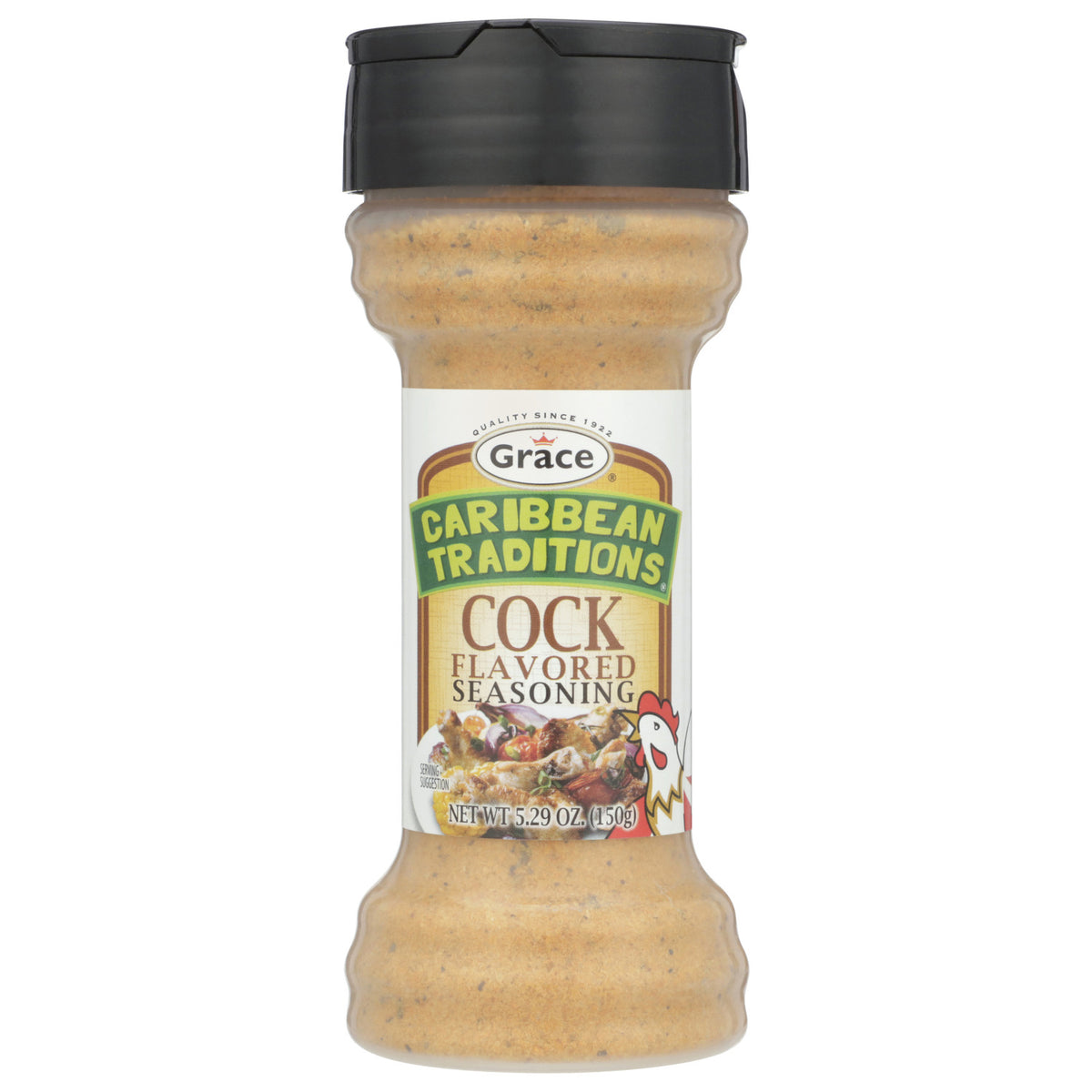 Front view of Grace Caribbean Traditions Hen Flavor Seasoning bottle with Caribbean Traditions label on white background