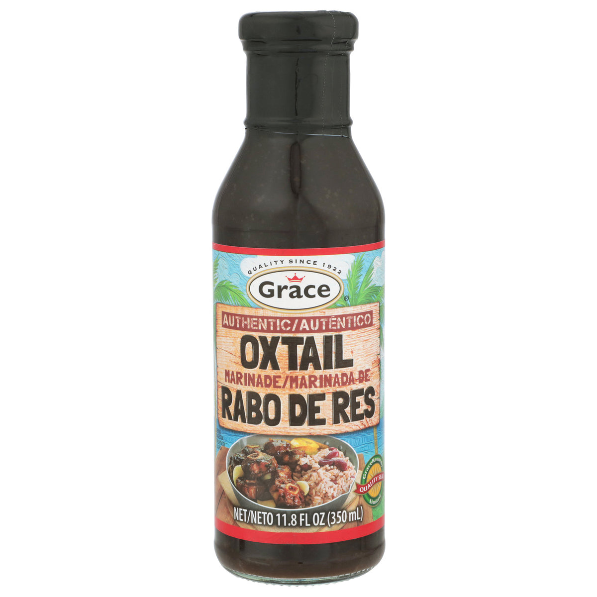 Front view of Grace Oxtail Marinade bottle showcasing bilingual oxtail marinade label on a white background