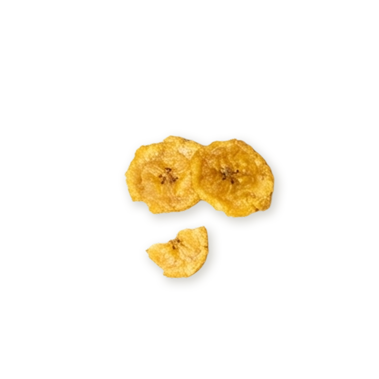 Top view of plantain chips showcasing golden color on a transparent background