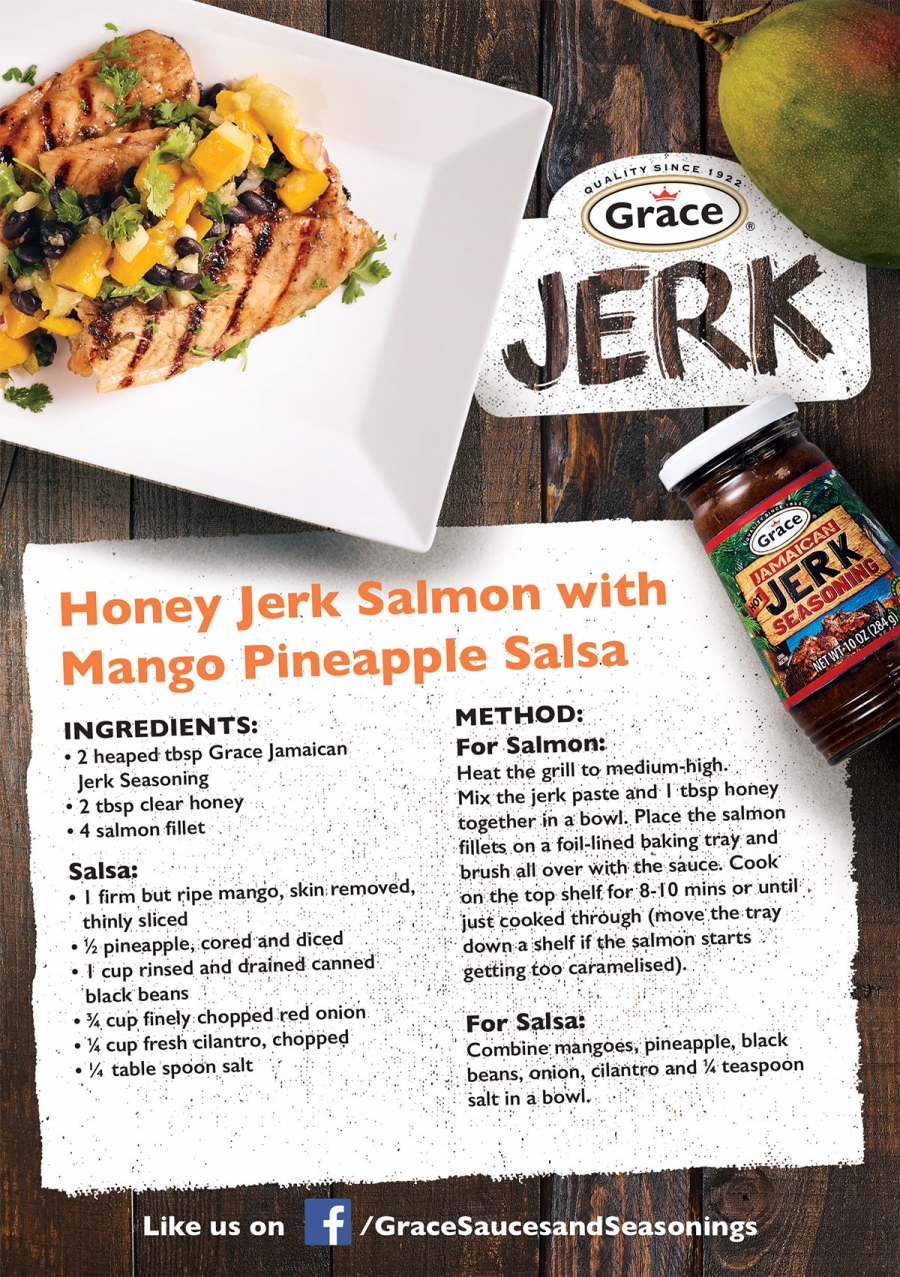 Honey Jerk Salmon with Mango Pineapple Salsa